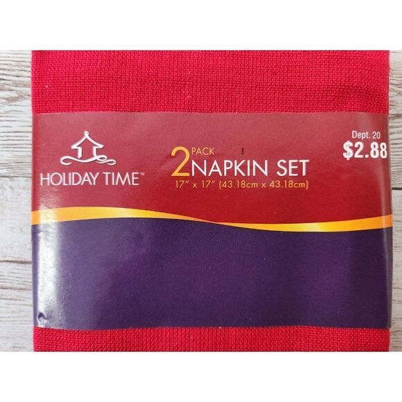Holiday Time Red White Line 100% Cotton Fabric Napkin Set Pack of 4 17" x 17" - Picture 3 of 5